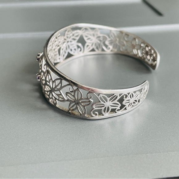 Amethyst Floral Filigree Open Work Sterling Silver Cuff Bracelet By HENG… - Picture 6 of 7